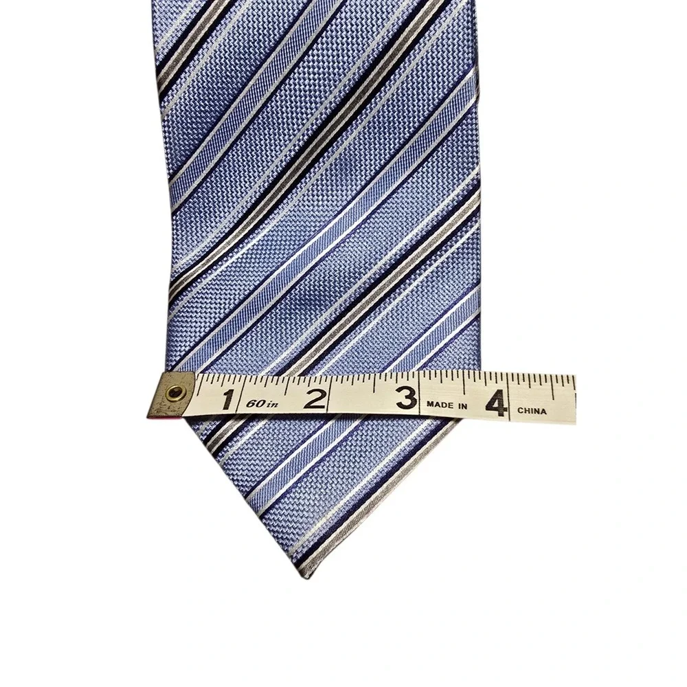 Tasso Elba SPA Mens Luxury Tie Blue  Silver Stripes 100% Silk‎ Neckwear Necktie